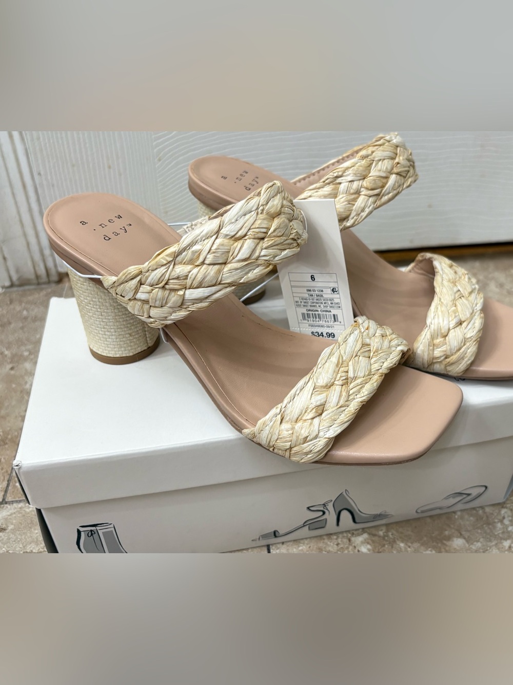 a new day Braided Double-Strap Block Heel Sandal in Natural